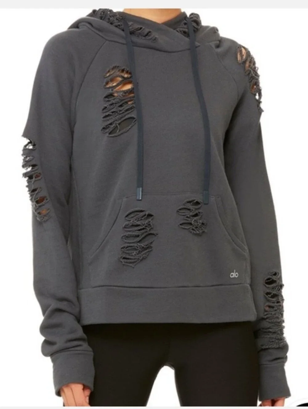 Alo Yoga distressed and ripped hoodie, edgy grunge design ssize Medium